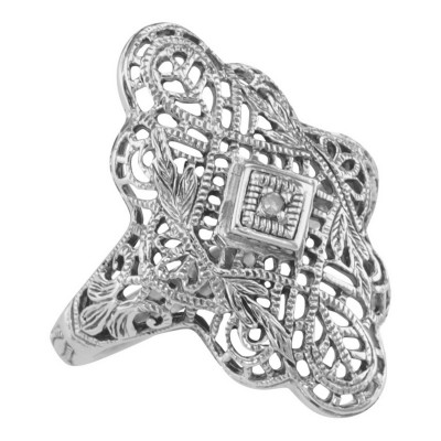 Lovely Victorian Style Filigree Ring w/ Diamond - Sterling Silver - FR-767