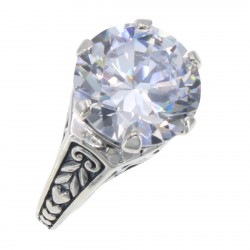 Classic Victorian Style Cubic Zirconia Filigree Ring - Sterling Silver