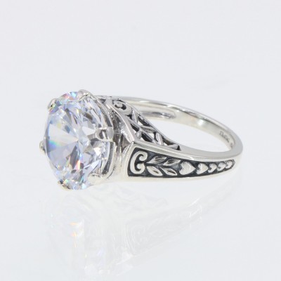 Classic Victorian Style Cubic Zirconia Filigree Ring - Sterling Silver - FR-77-CZ