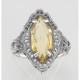 Art Deco Style 4 Carat Golden Citrine Filigree Ring - Sterling Silver - FR-776-C