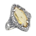 Art Deco Style 4 Carat Golden Citrine Filigree Ring - Sterling Silver