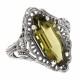 Art Deco Style 4 Carat Olive Quartz Filigree Ring - Sterling Silver - FR-776-OQ