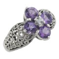 Classic Victorian Style Amethyst Filigree Ring CZ Center - Sterling Silver Flower Ring