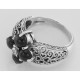 Art Deco Style Black Onyx Filigree Ring w/ Diamond - Sterling Silver Flower Ring - FR-778-O-DIA