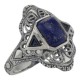Art Deco Style Blue Lapis Filigree Ring Sapphire Accents Sterling Silver - FR-789-L-S