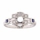 Semi Mount Diamond and Sapphire Filigree Ring Art Deco Style 14kt White Gold - FR-79-SEMI-WG