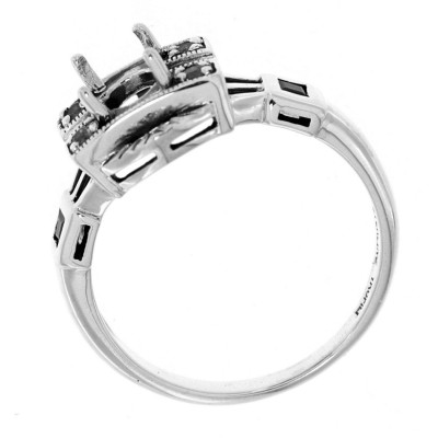 5.5mm Semi Mount Sapphire Filigree Ring - Art Deco Style Sterling Silver - FR-79-SEMI-WT