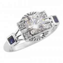 Sterling Silver White Topaz / Sapphire Filigree Ring - Art Deco Style