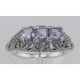 Art Deco Style Sterling Silver Filigree Ring 3 Princess Cut Amethyst Gems - FR-810-AM