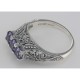 Art Deco Style Sterling Silver Filigree Ring 3 Princess Cut Amethyst Gems - FR-810-AM