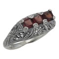 Art Deco Sterling Silver Filigree Ring 3 Princess Cut Natural Red Garnet