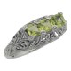 Art Deco Style Sterling Silver Filigree Ring 3 Princess Cut Peridot Gems - FR-810-P