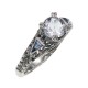 Art Deco Style Filigree Ring w/ White Topaz and Blue Sapphires - Sterling Silver - FR-815-WT
