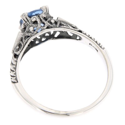 Art Deco Blue Topaz Ring and Enamel - Sterling Silver - FR-816-BT