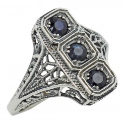 Filigree Ring w/ Sapphire - Sterling Silver