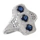 Classic 3 Stone Blue Sapphire Art Deco Style Ring - 14kt White Gold - FR-817-S-WG