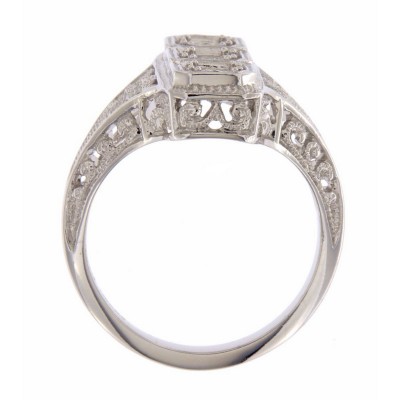 Classic 3 Stone Art Deco Style Ring - Semi Mount 14kt White Gold - FR-817-SEMI-WG