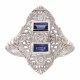 Art Deco Style Filigree Ring Blue Sapphires and 3 Diamonds - 14kt White Gold - FR-883-WG