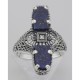 Art Deco Style 2 Stone Blue Lapis Diamond Filigree Ring Sterling Silver - FR-890-L