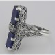 Art Deco Style 2 Stone Blue Lapis Diamond Filigree Ring Sterling Silver - FR-890-L