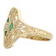 Art Deco Style Filigree Diamond Ring w/ 4 emerald accents - 14kt Yellow Gold - FR-931-E-YG
