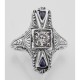 Art Deco Style White Topaz and Sapphire Filigree Ring - Sterling Silver - FR-990-WT