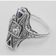 Art Deco Style White Topaz and Sapphire Filigree Ring - Sterling Silver - FR-990-WT