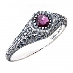 Victorian Style Ruby Filigree Ring Sterling Silver