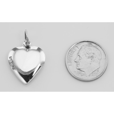 Antique Border Design Heart Charm or Pendant - Sterling Silver - HC-12