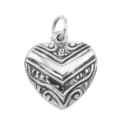 Antique Style Heart Charm or Pendant - Sterling Silver - HC-13