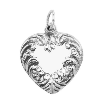 Antique Style Heart Charm or Pendant - Sterling Silver - HC-14