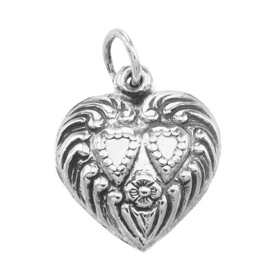 Antique Style Double Heart Charm or Pendant - Sterling Silver - HC-3