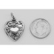 Ribbon Design Heart Charm or Pendant - Sterling Silver - HC-7