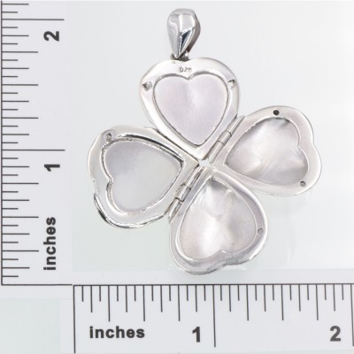 Sterling Silver Heart Locket Engravable - 4 Photo Small Clover - HP-6392-P