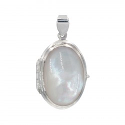 Fresh Water Mother of Pearl Oval Locket Pendant - Sterling Silver Fresh Water Mother of Pearl Oval Locket Pendant - Sterling Silver