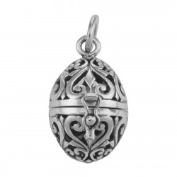 Sterling Silver Egg Filigree Aromatherapy Locket Pendant with Front Clasp