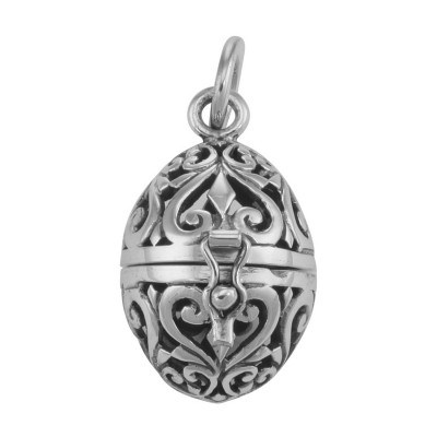 Sterling Silver Egg Filigree Aromatherapy Locket Pendant with Front Clasp - HP-1189