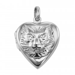 Heart Shaped Cat Sterling Silver Locket Pendant