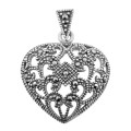 Victorian Style Openwork Marcasite Heart Pendant - Sterling Silver Victorian Style Openwork Marcasite Heart Pendant - Sterling Silver