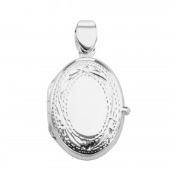Sterling Silver Etched Border Design Oval Locket - Engravable Sterling Silver Etched Border Design Oval Locket - Engravable
