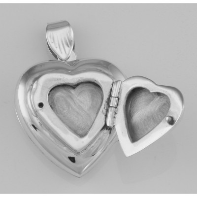 Vintage Style Double Heart Locket Pendant in Fine Sterling Silver - HP-33013
