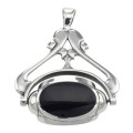 Antique Style 3 Stone Spinning Fob Pendant - Sterling Silver Antique Style 3 Stone Spinning Fob Pendant - Sterling Silver