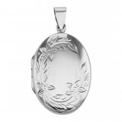 Antique Style Oval Floral Locket Pendant - Sterling Silver Antique Style Oval Floral Locket Pendant - Sterling Silver