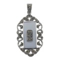 Antique Style Marcasite and Purple Mother of Pear Pendant - Sterling Silver Antique Style Marcasite and Purple Mother of Pear Pendant - Sterling Silver