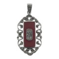 Red Coral Marcasite Pendant - Vintage Style - Sterling Silver Red Coral Marcasite Pendant - Vintage Style - Sterling Silver