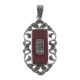 Red Coral Marcasite Pendant - Vintage Style - Sterling Silver - HP-505