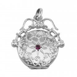 Victorian Style Round Sterling Silver Fob Locket Pendant