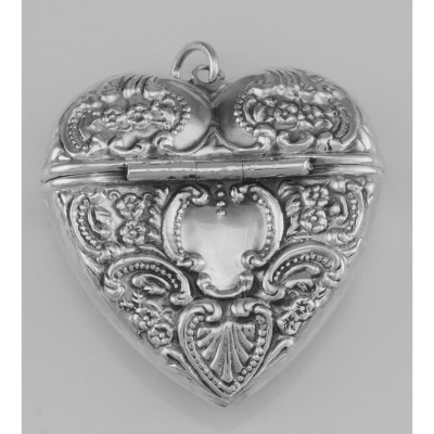 Victorian Style Sterling Silver Heart Locket Box Pendant - Large - HP-538