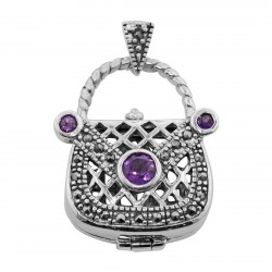 Sterling Silver Amethyst Purse Pendant / Pillbox