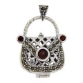 Sterling Silver Garnet Purse Pendant / Pillbox Sterling Silver Garnet Purse Pendant / Pillbox